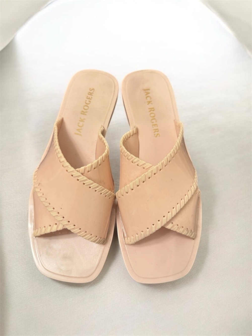 Jack Rogers Blush Patent Leather Crisscross Slide Mules